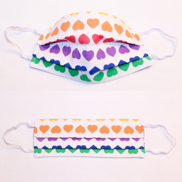 Hand Crafted Accessories - 2/$15 ADULT FACE MASK 3 LAYER | Rainbow Hearts